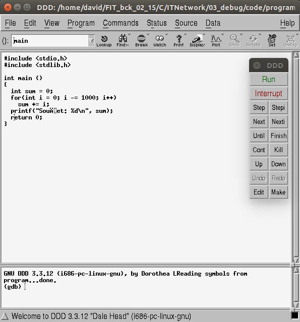 DDD – přehled - Linux a programování v jazyce C