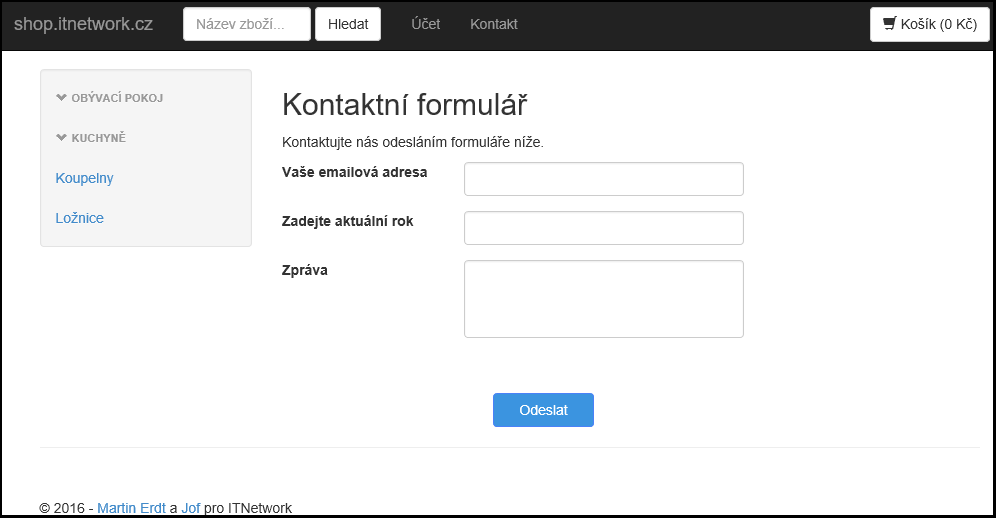 Kontaktní formulář e-shopu v ASP.NET