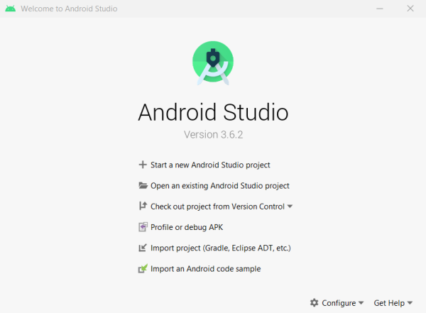 Úvodní okno Android Studio - Základy vývoje Android aplikací v Javě