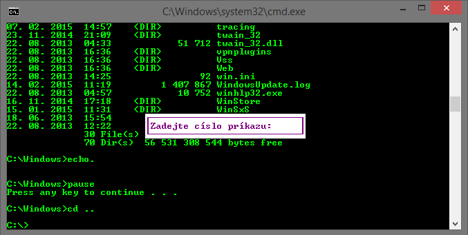 Listování příkazy v příkazovém řádku Windows - Příkazový řádek a dávkové soubory