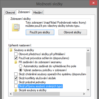Zobrazování přípon souborů ve Windows - Příkazový řádek a dávkové soubory
