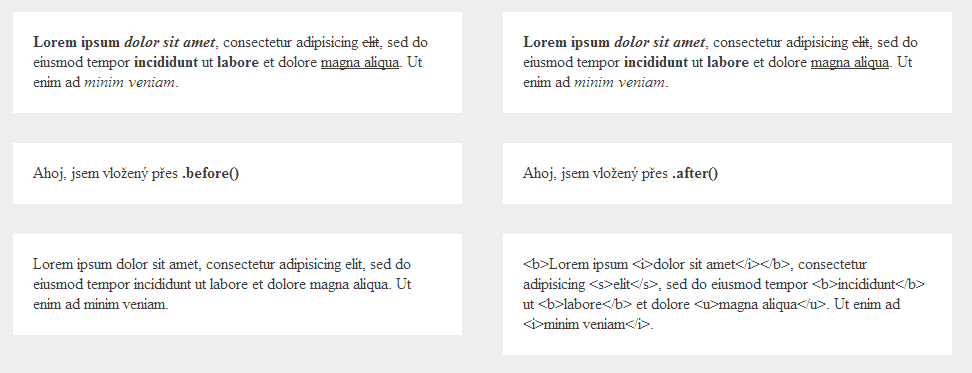 Before a insertBefore v jQuery