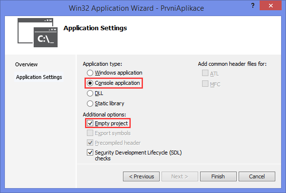 Nastavení projektu C++ ve Visual Studio