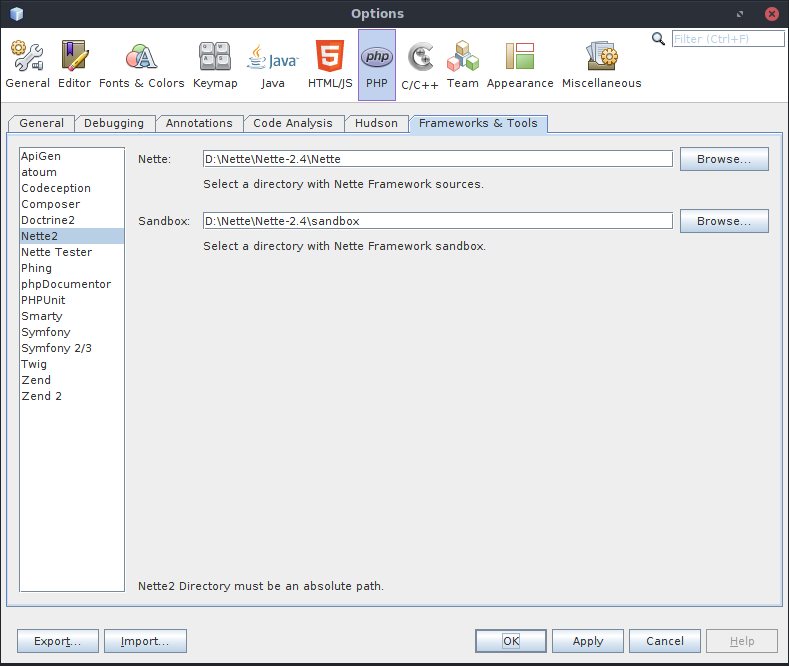 Nastavení NetBeans pro Nette