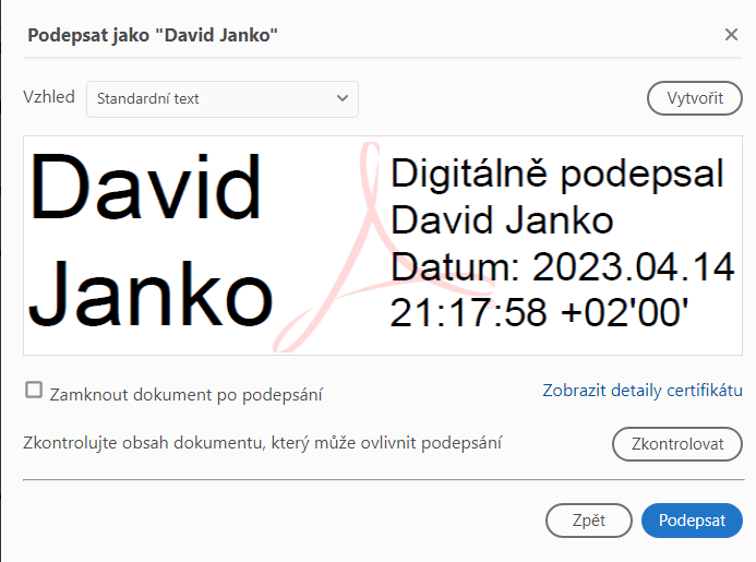 Ukázka elektronického podpisu Davida Janka - Kybernetická bezpečnost a NIS2