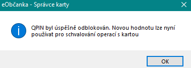 potvrzení úspěšného nastavení QPINu eObčanky - Kvalifikovaný elektronický podpis