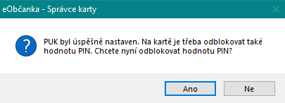 potvrzení úspěšného nastavení PUKu eObčanky - Kvalifikovaný elektronický podpis