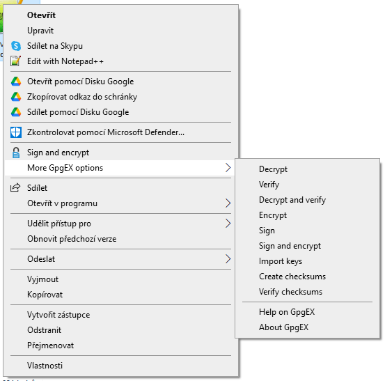 Kontextové menu GPG ve správci souborů - Kybernetická bezpečnost