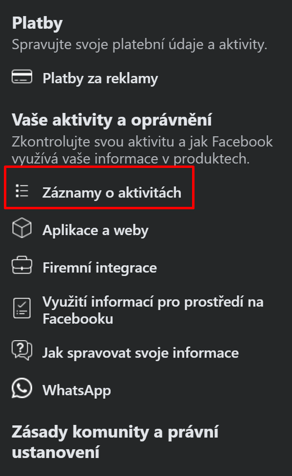 Facebook nastavení - Základy kybernetické bezpečnosti