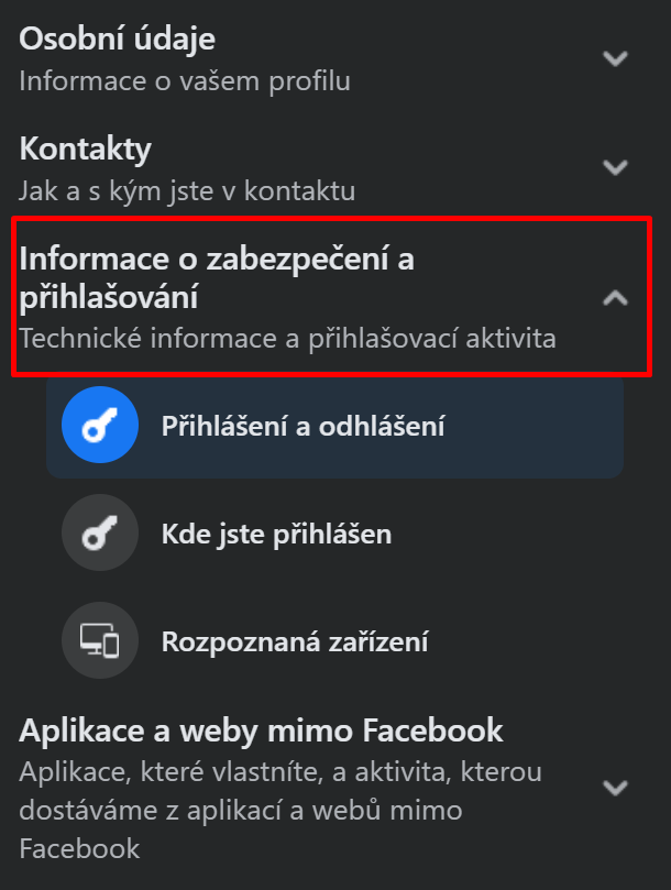 Facebook Nastavení 2 - Základy kybernetické bezpečnosti