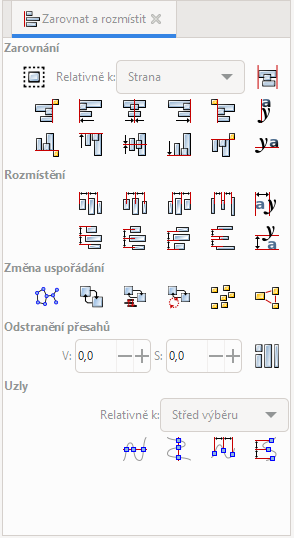 Zarovnat a rozmístit – sekce - Inkscape