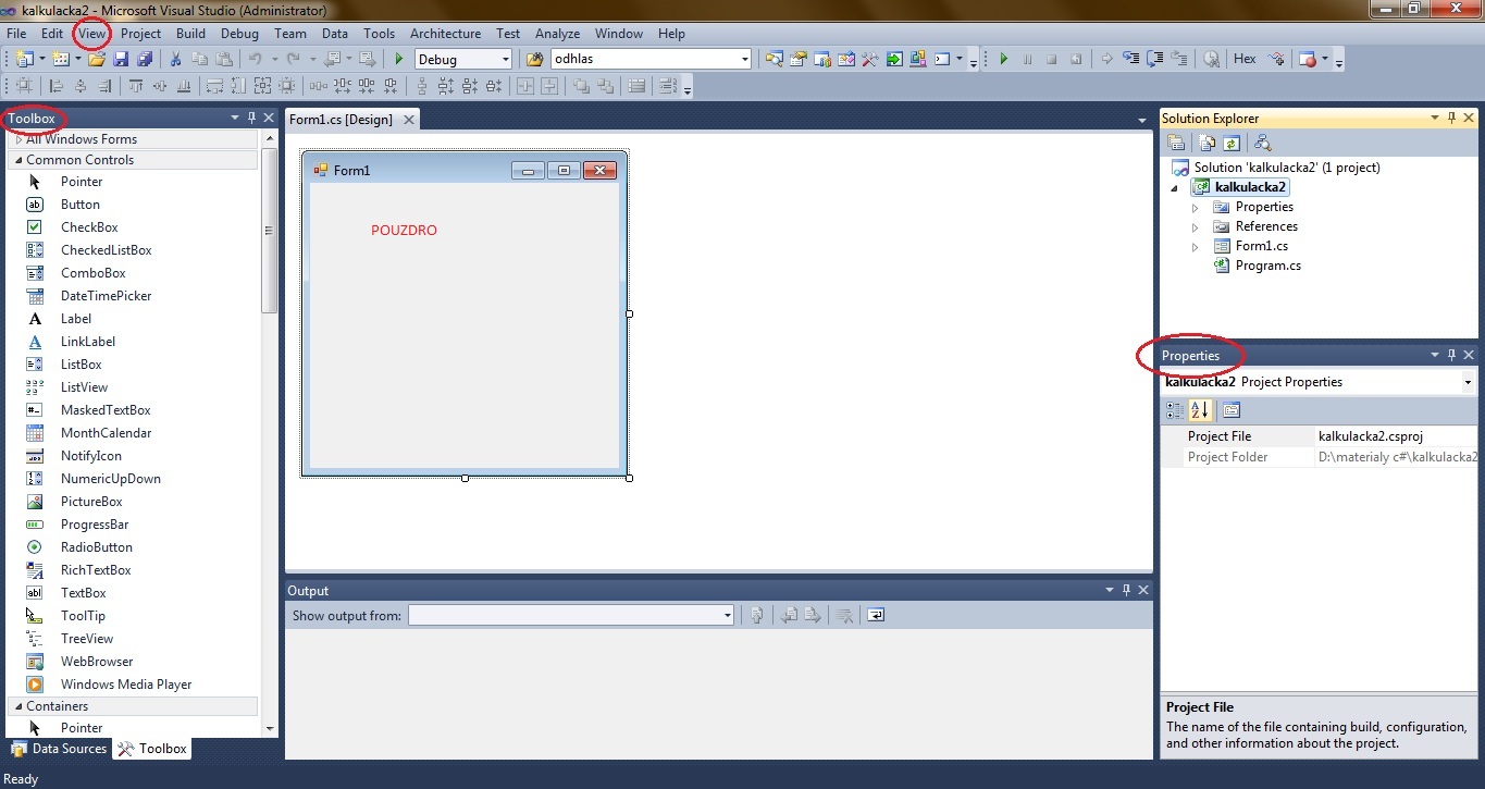 Rozložení Visual studia - Windows Forms - Okenní aplikace v C# .NET