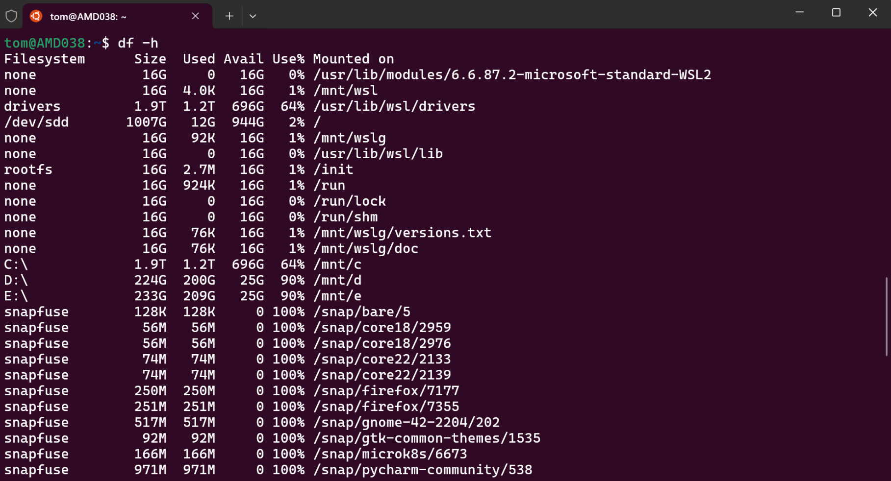 Ukázka příkazu df v Linuxu - Provoz počítačových sítí
