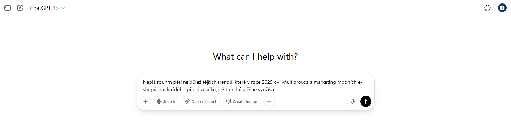 První prompt v ChatGPT - Projekt e-shop s využitím AI
