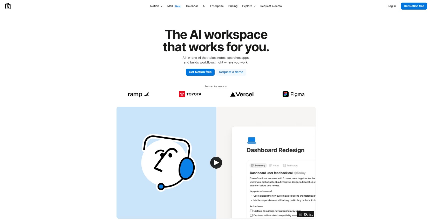 Notion homepage - Použití AI v aplikacích