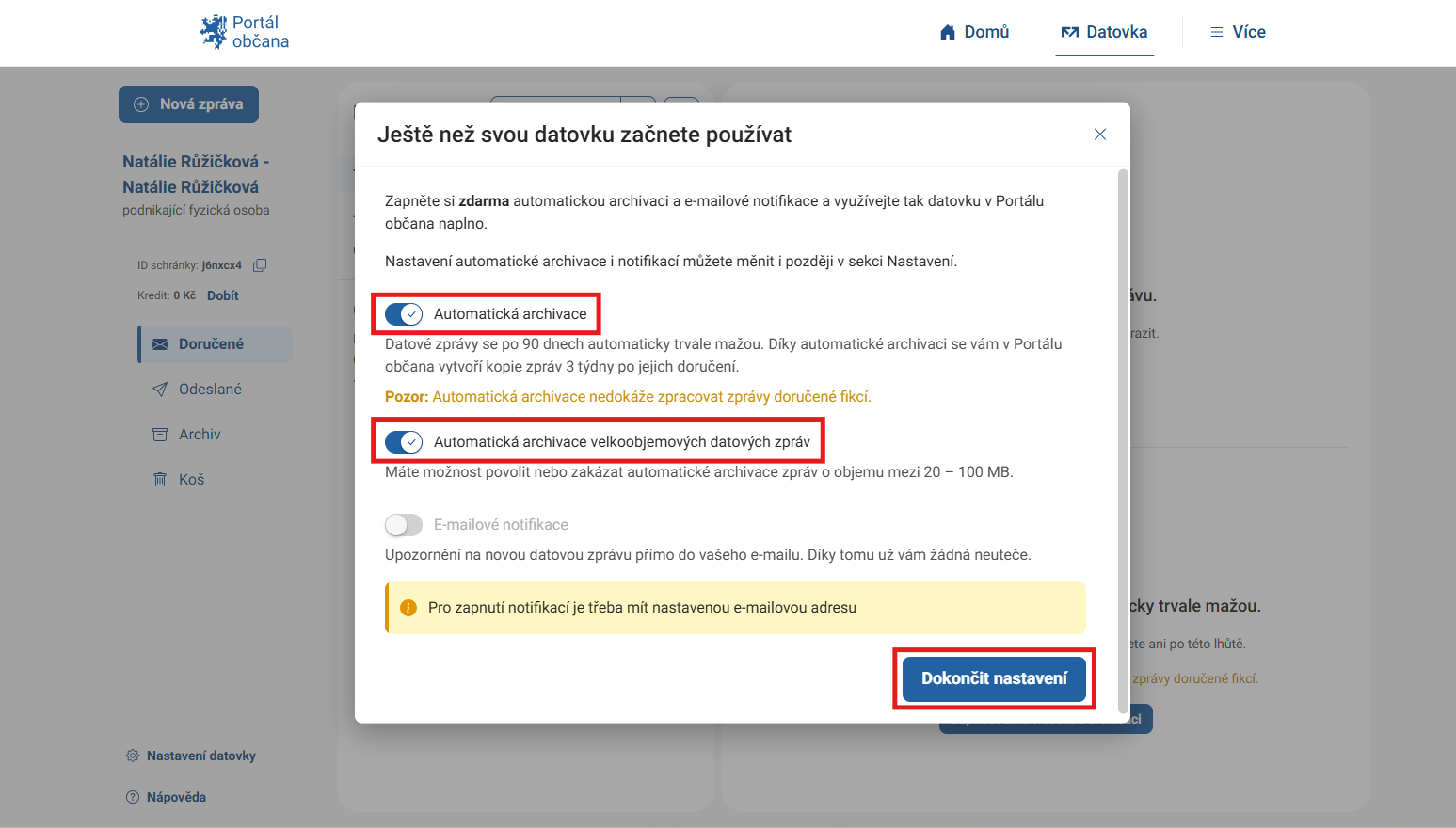 Archivace - Portál občana a datová schránka