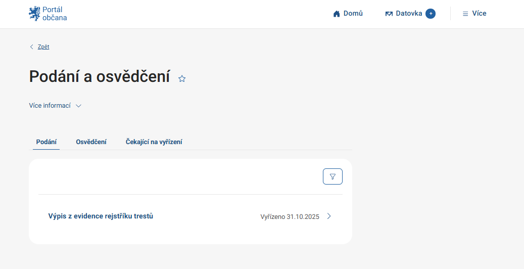 Přehled podání - Komunikace s úřady