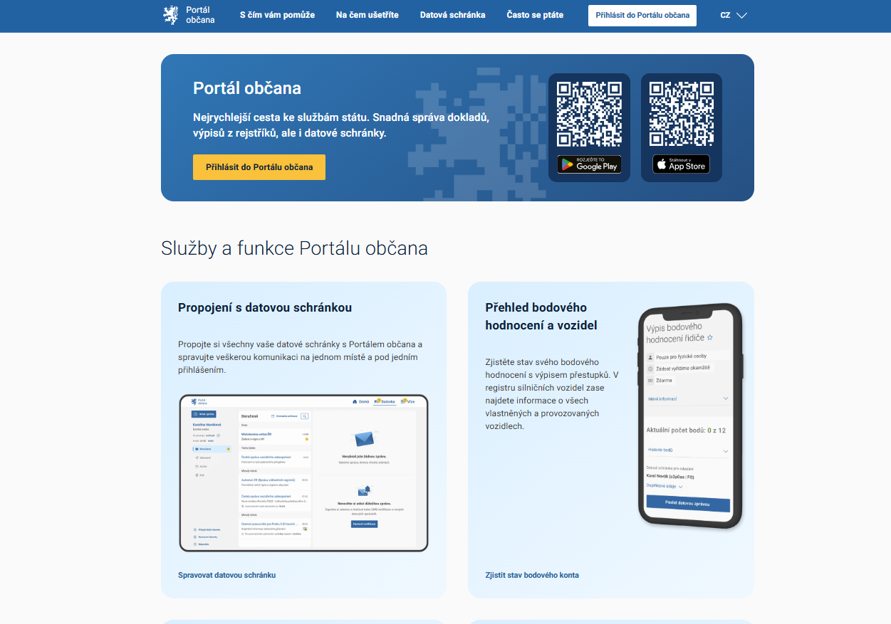 Hlavní stránka Portálu občana - Portál občana a datová schránka