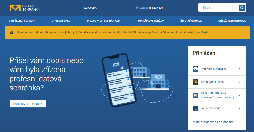 Přihlášení do datové schránky - Elektronická identita občana