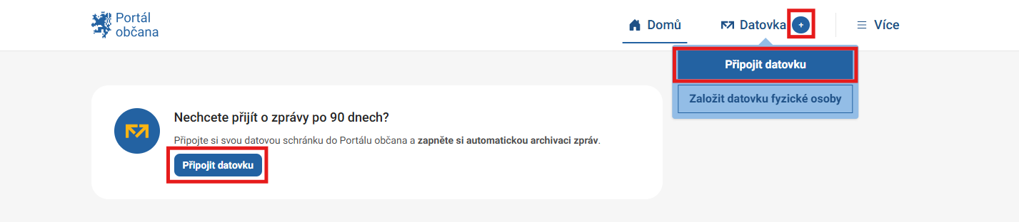 Připojení datovky - Portál občana a datová schránka