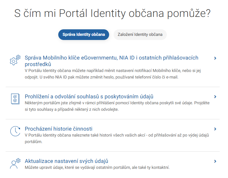 Správa Identity občana - Portál občana a datová schránka