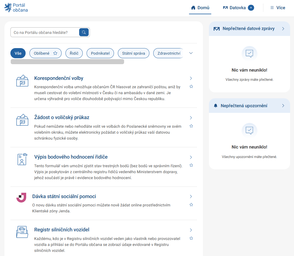 Výběr služby - Komunikace s úřady