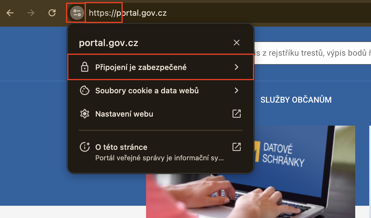 Bezpečné připojení https v prohlížeči Chrome - E-government a internetové bankovnictví
