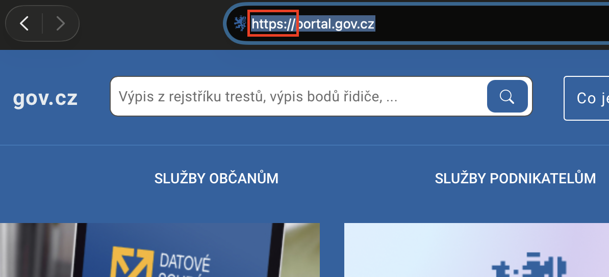 Bezpečné připojení https v prohlížeči Safari - E-government a internetové bankovnictví