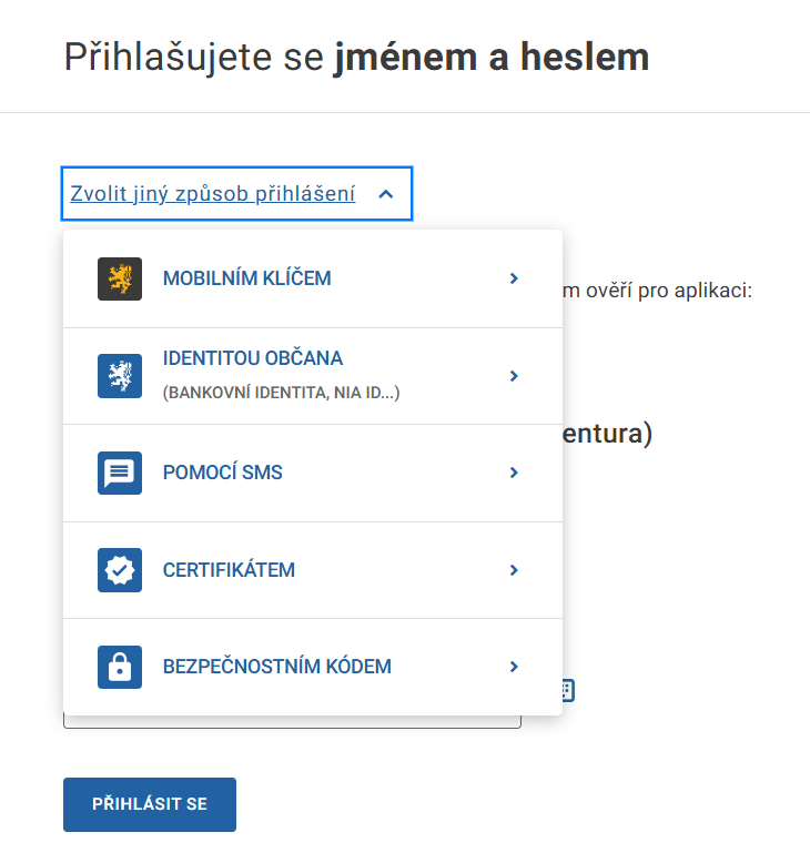 Způsoby přihlašování - Komunikace s úřady