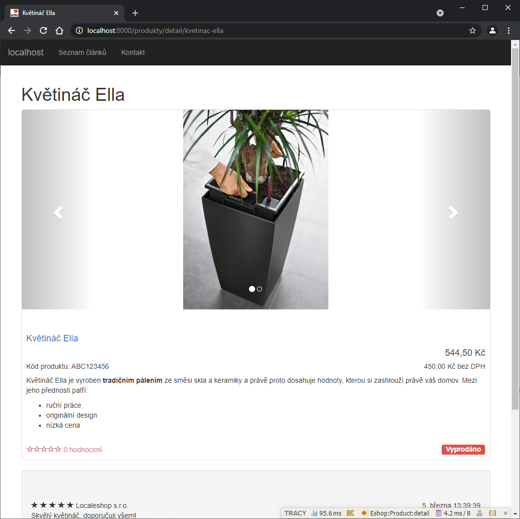 Detail produktu v e-shopu v Nette frameworku pro PHP