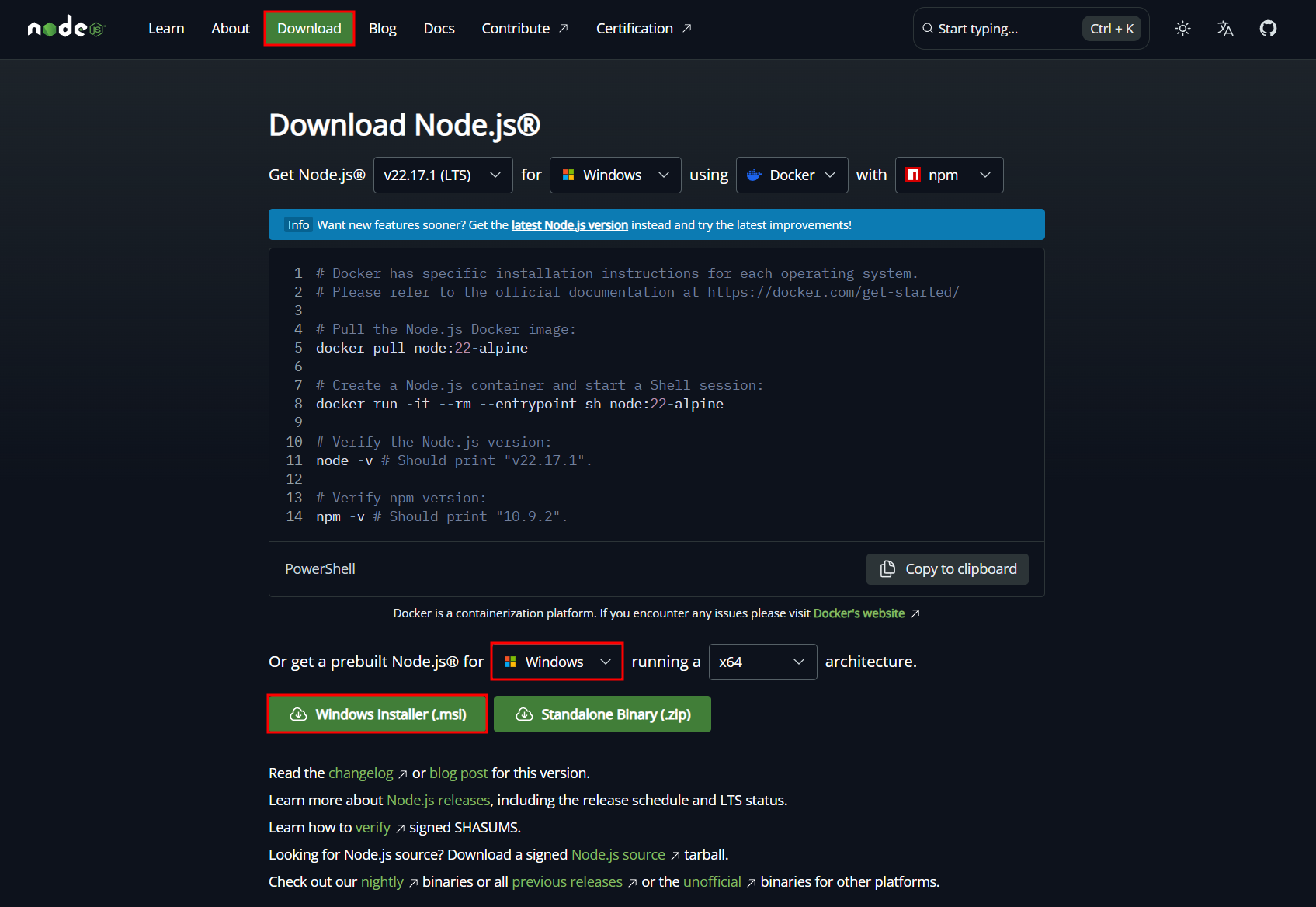 Stažení instalátoru Node.js - Node.js - Serverový JavaScript