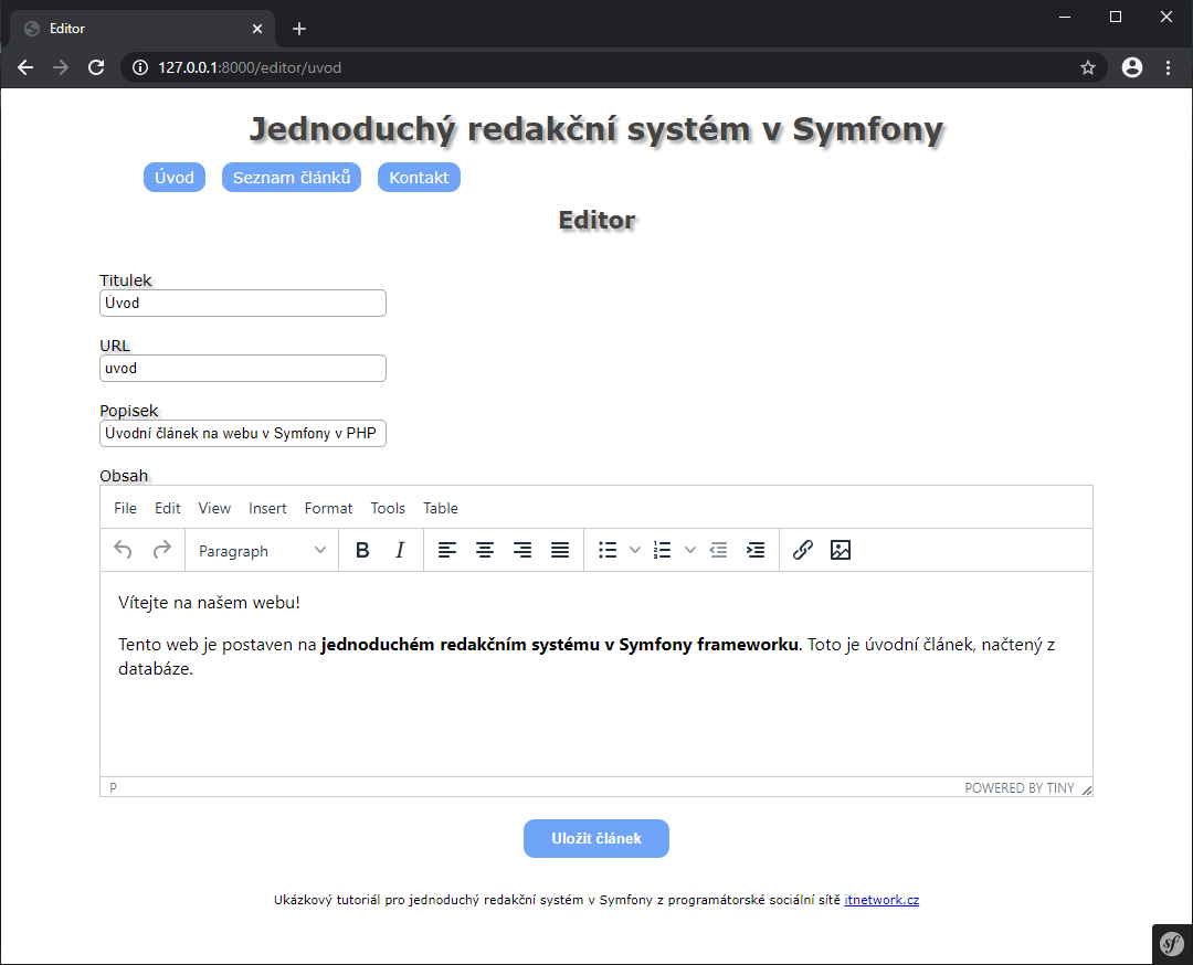 Základy frameworku Symfony pro PHP