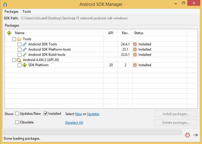 Minimum, které musíme do SDK přidat, abychom měli na chvíli klid - Programujeme Android hru