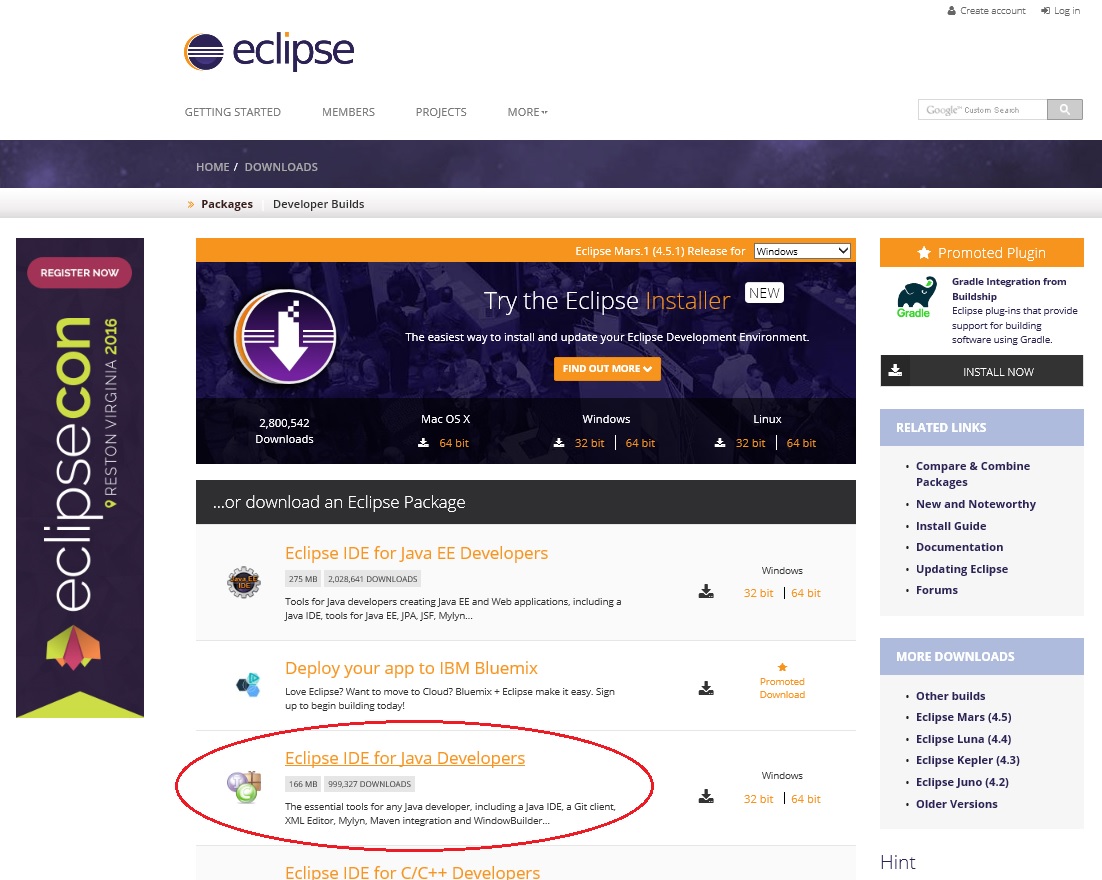 Obyčejné Eclipse IDE for Java developers - Programujeme Android hru