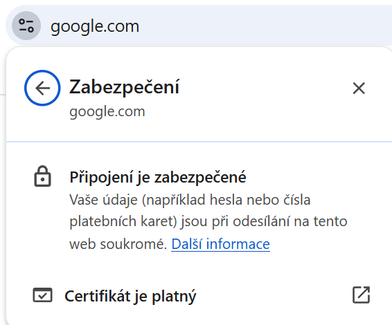 Kontrola zabezpečení webová stránky v prohlížeči Google Chrome - Digitální gramotnost