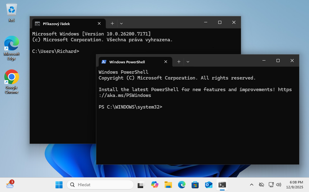 Okna CMD a PowerShellu ve Windows - Windows