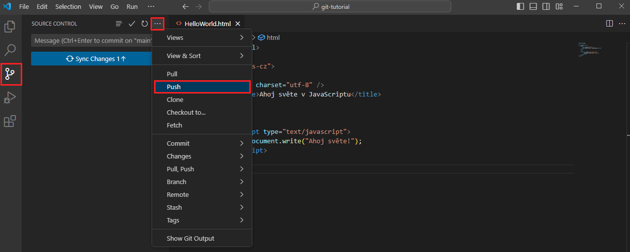Push projektu - Základní konstrukce jazyka JavaScript