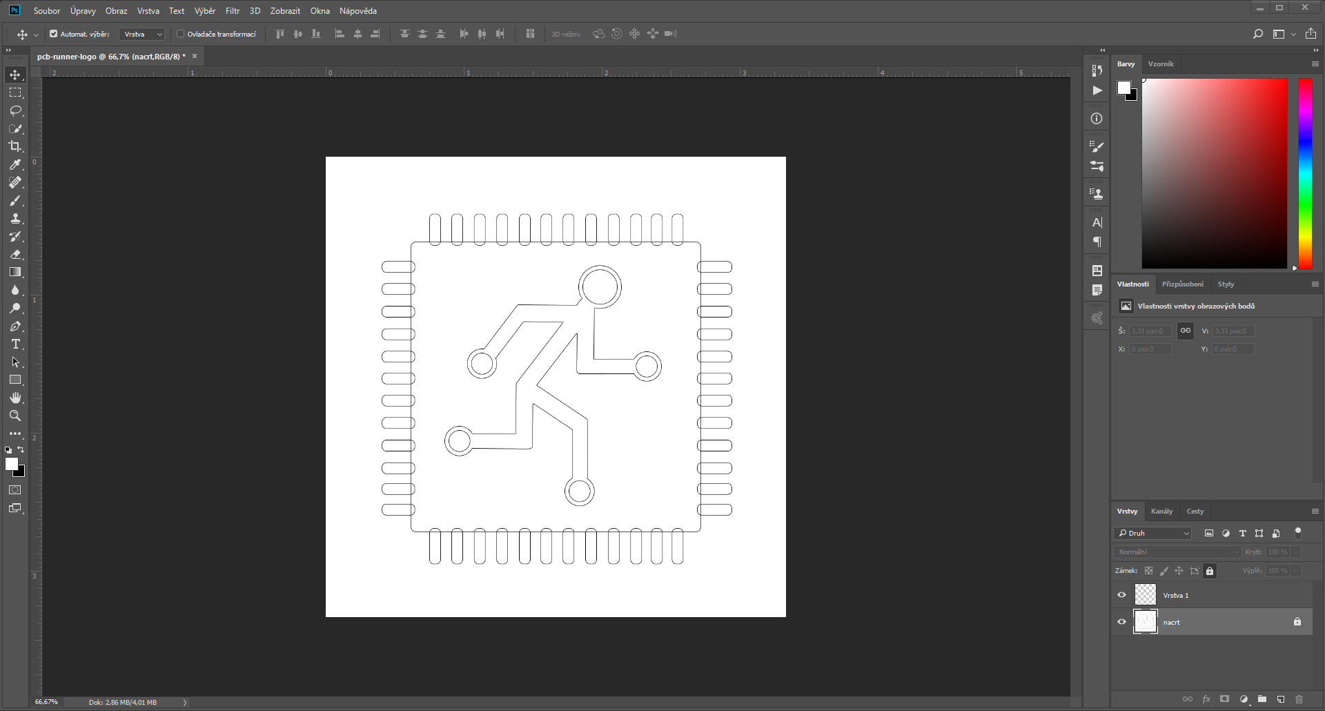První krok při vytváření vektorového loga. - Firemní grafika v Adobe Photoshop