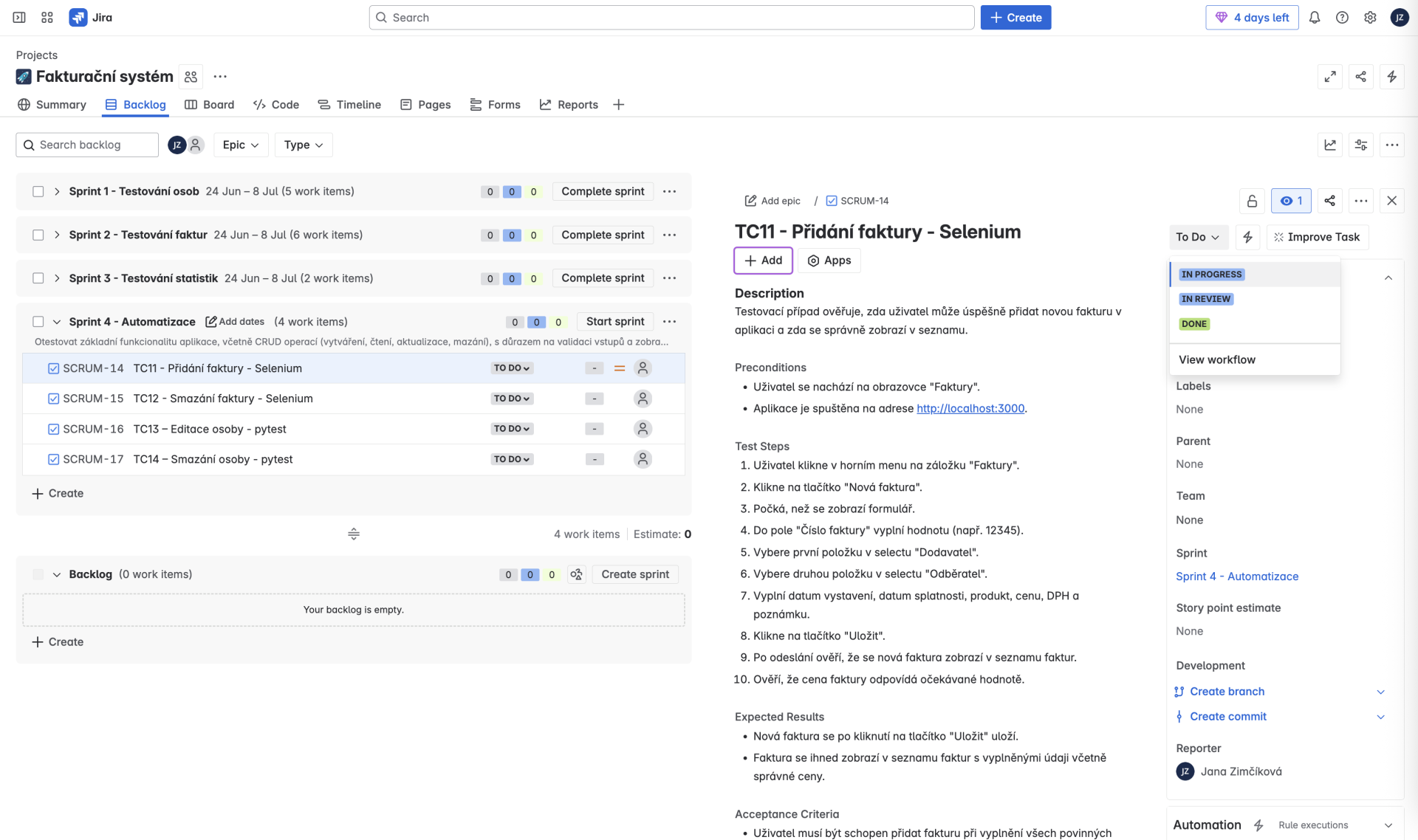 Jira - Testování softwaru
