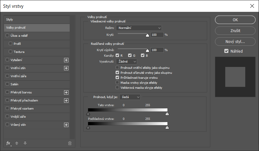 Dialogové okno Styl vrstvy Adobe Photoshop - Základy Adobe Photoshop