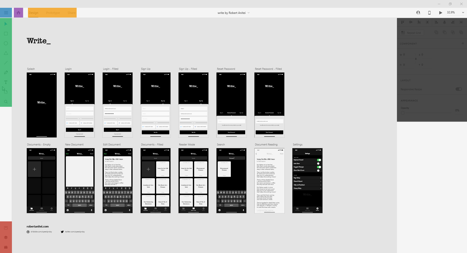 Prostředí aplikace Adobe XD. - Adobe XD