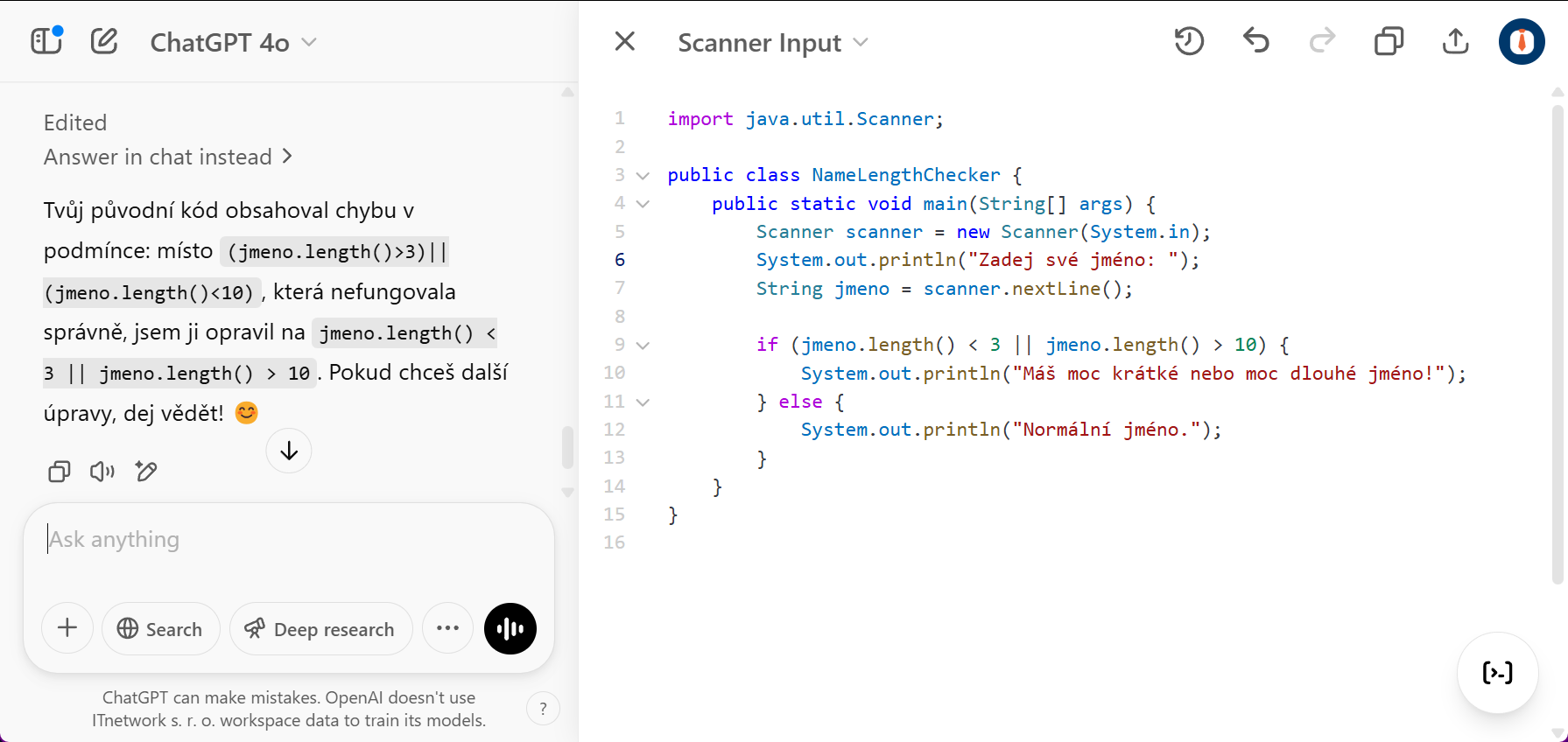Editace kódu v Canvasu - Základní konstrukce jazyka Java