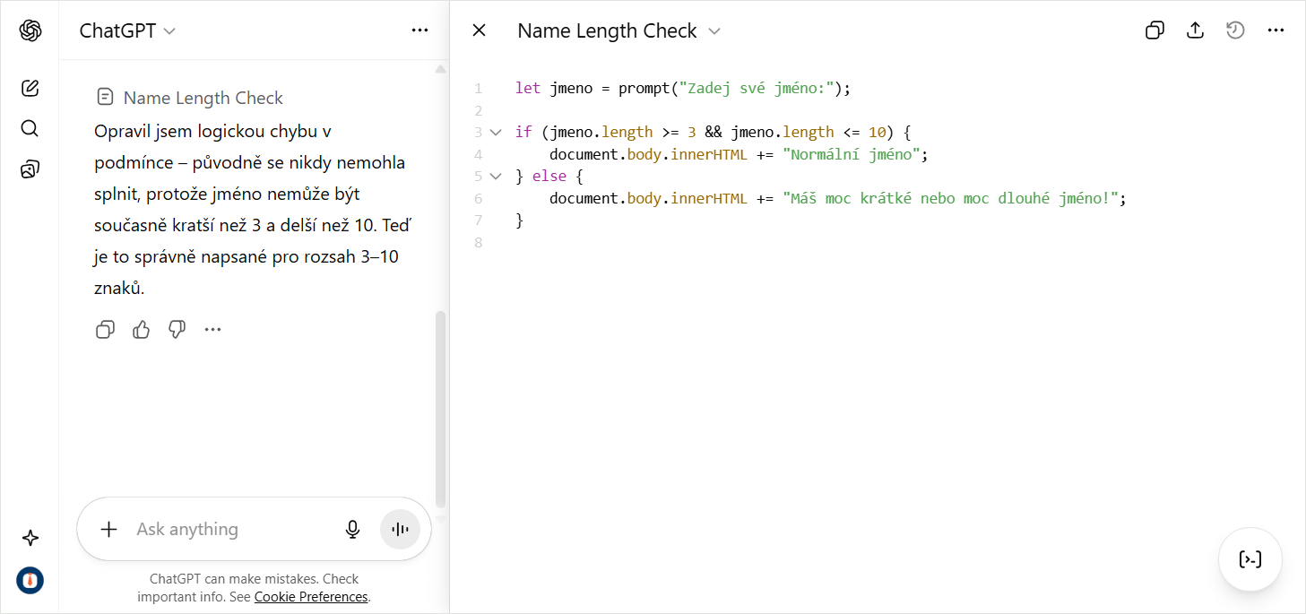 Editace kódu v Canvasu - Základní konstrukce jazyka JavaScript