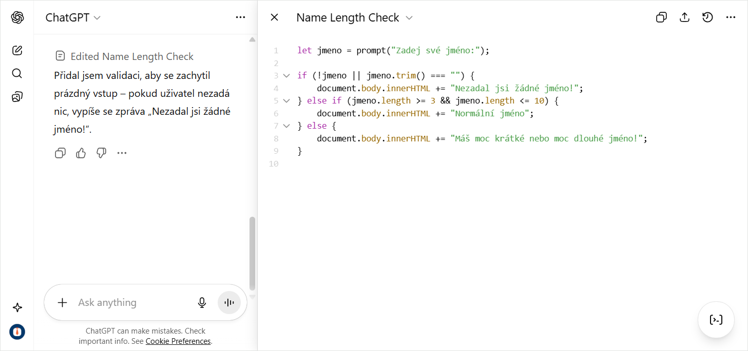 Editace kódu v Canvasu – doplnění funkcionality - Základní konstrukce jazyka JavaScript