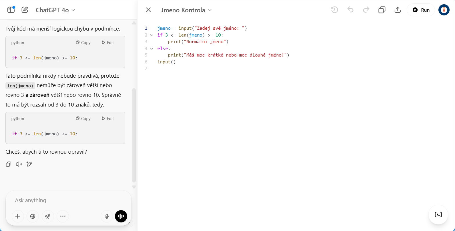Editace kódu v Canvasu - Základní konstrukce jazyka Python