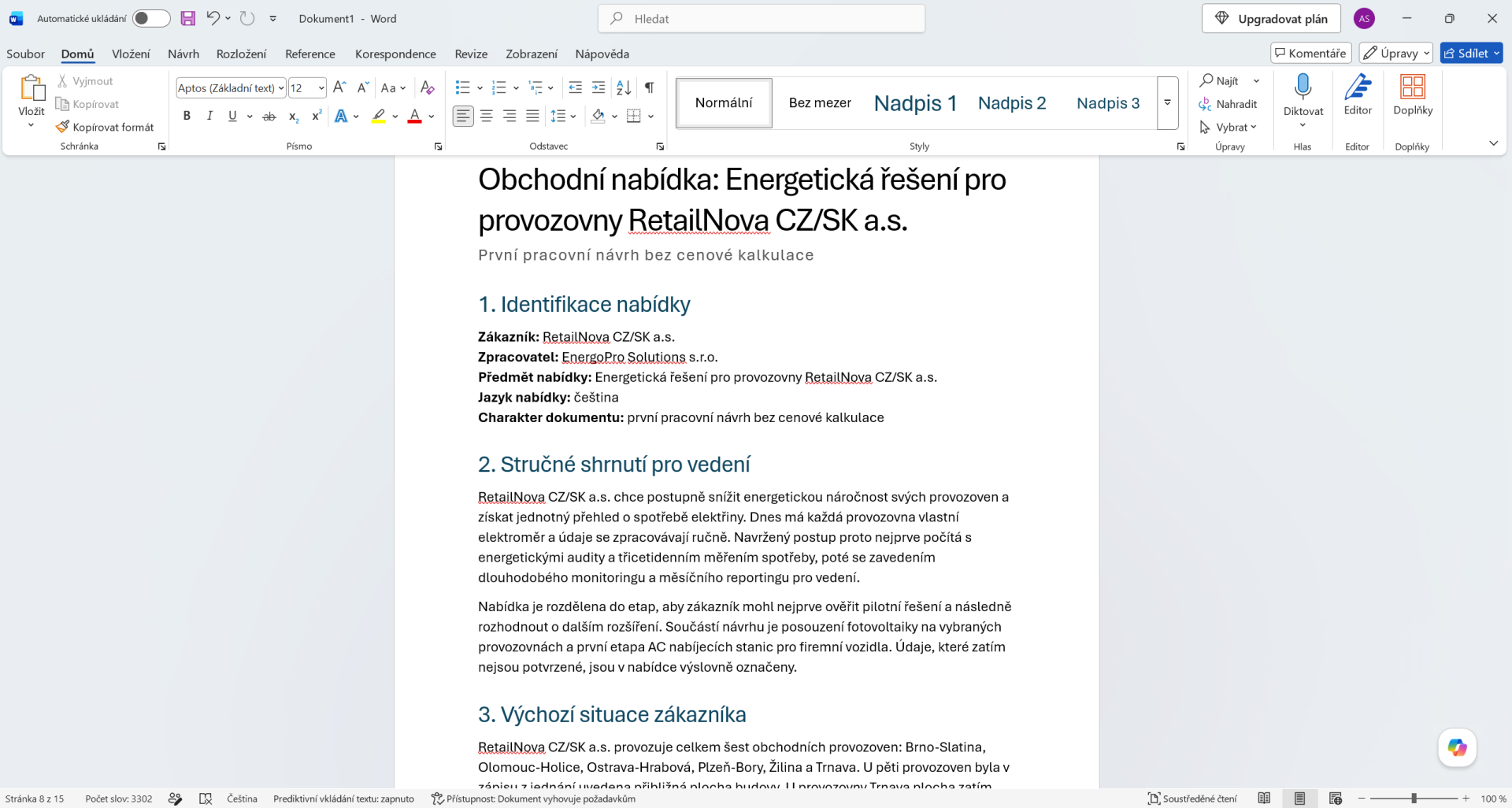 Dokončený dokument připravený k interní kontrole - Základy Microsoft Word