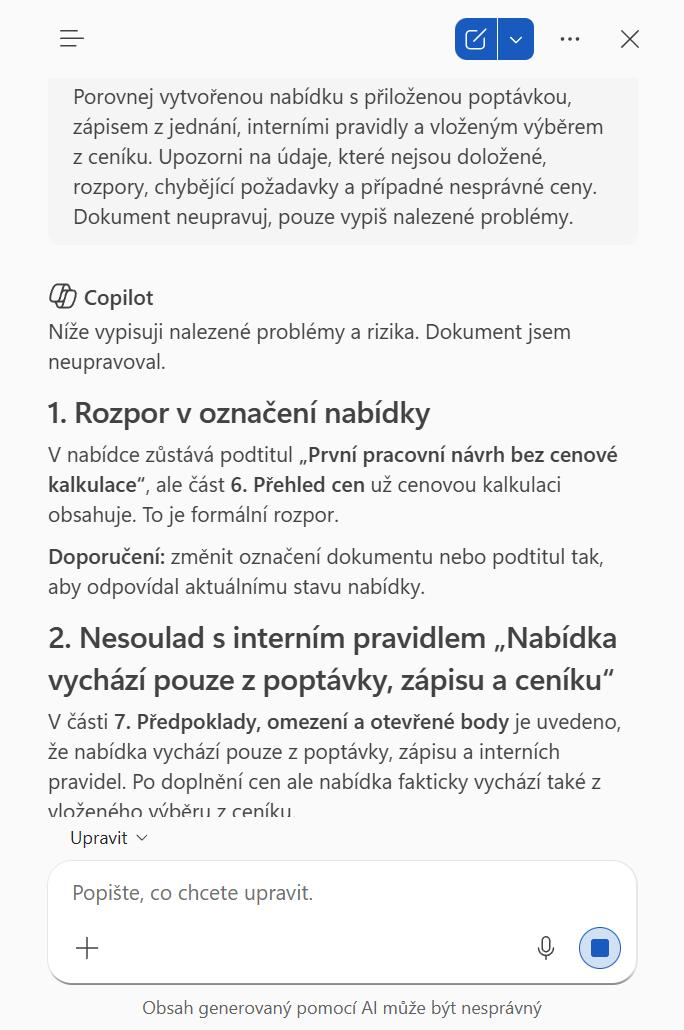 Kontrola obchodní nabídky proti zdrojovým dokumentům - Základy Microsoft Word