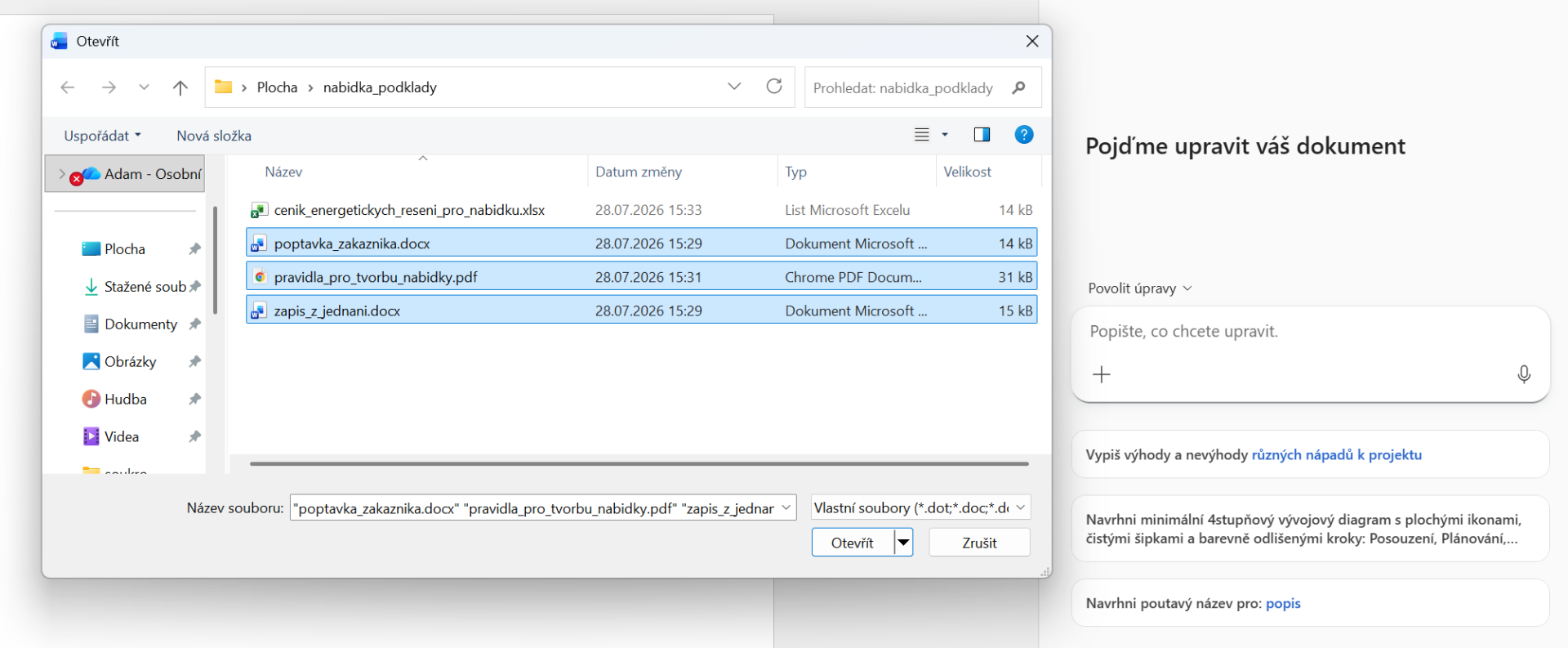 Přidání zdrojových dokumentů do Copilotu v Microsoft Wordu - Základy Microsoft Word
