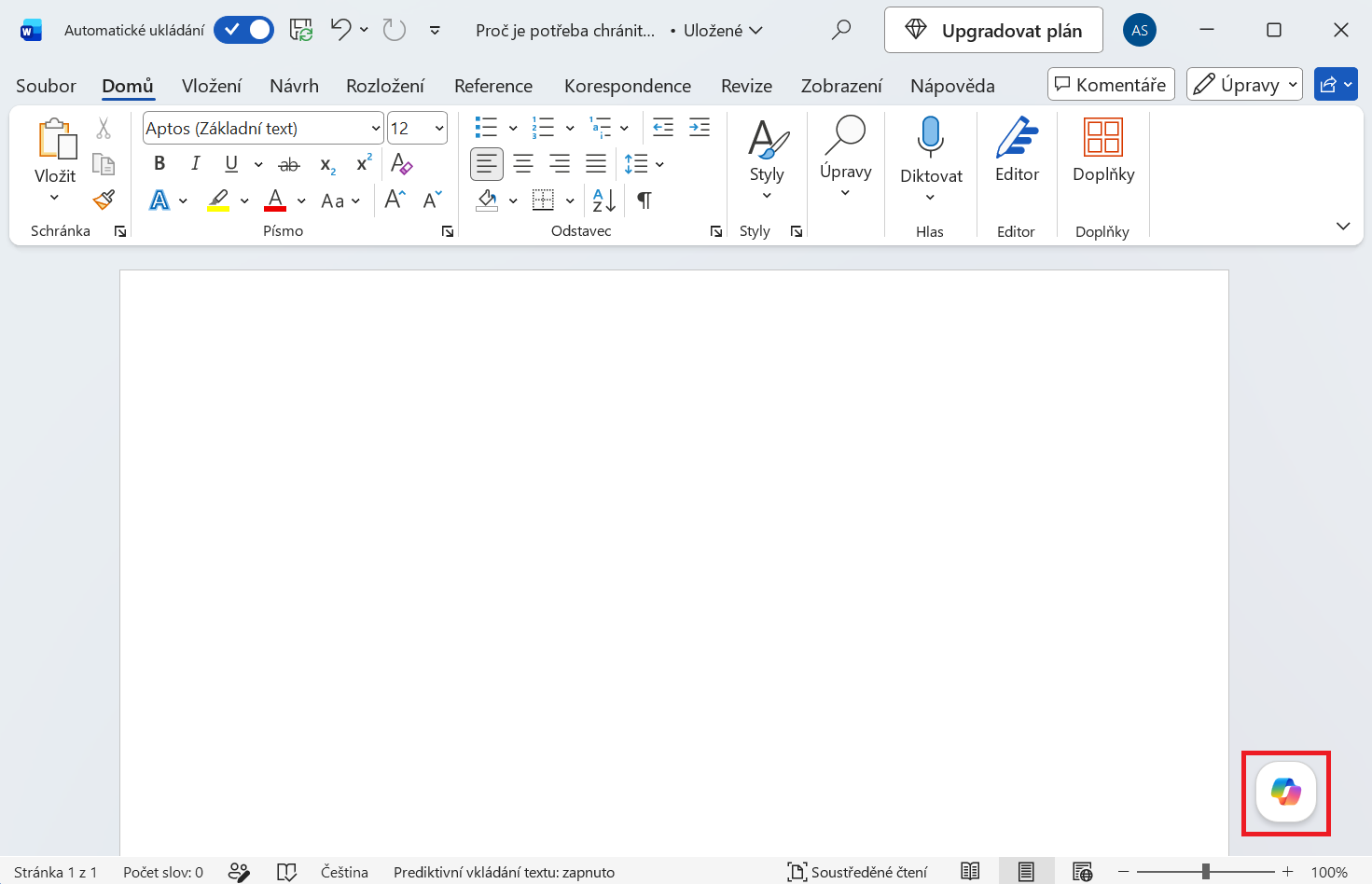 Spuštění Copilotu v Microsoft Wordu - Základy Microsoft Word