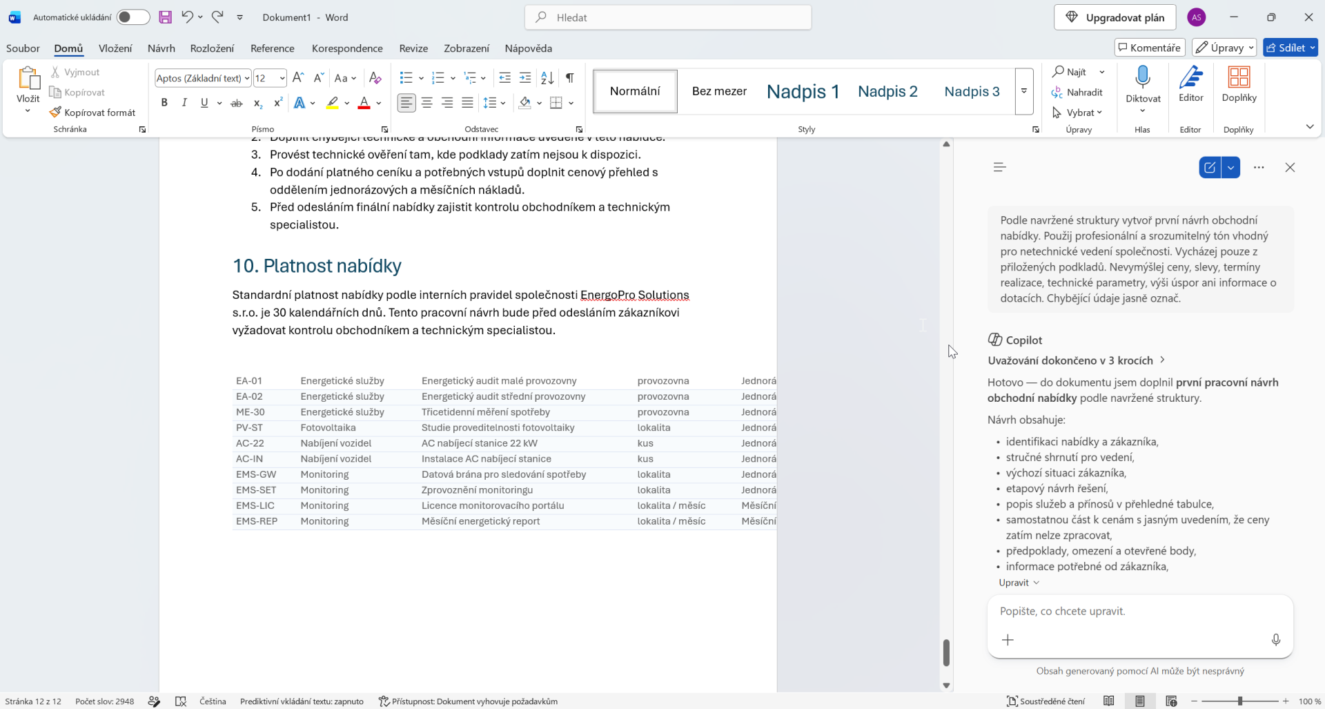 Výběr relevantních položek z ceníku v Microsoft Excelu - Základy Microsoft Word
